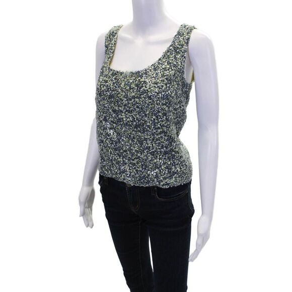 Bill Blass Womens Sequined Lined Round Neck Tank Top Blouse Green Size M - Picture 2 of 4
